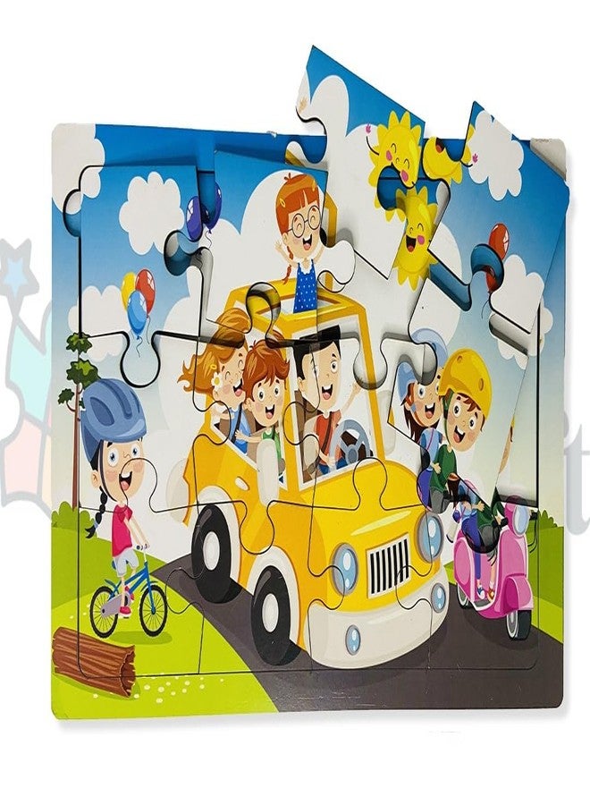 Khilonewale Kid's Road Transport Wooden Jigsaw Puzzle | Fun & Educational Toy for Kids (Ages 3-8) | 12 Pieces, 8x12 Inches - Image 2